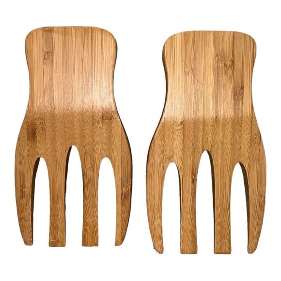 Simply Bamboo Set of 2 Classic Salad Hands Mixing Forks Kitchen Utensils EUC - Picture 3 of 5